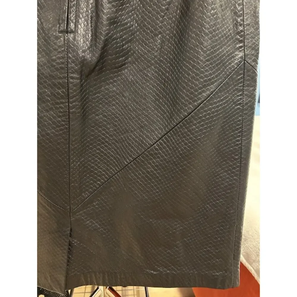 WILSONS Black Genuine Leather Luxe Snake Reptile Textured Skirt Vintage MEDIUM